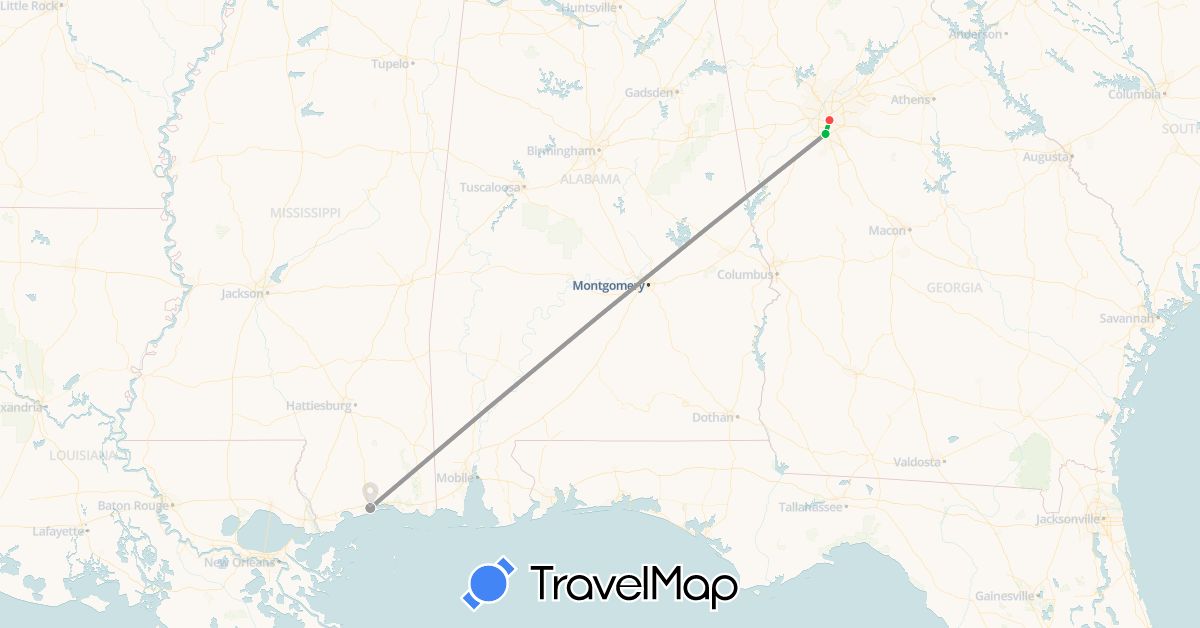 TravelMap itinerary: driving, bus, plane, hiking in United States (North America)